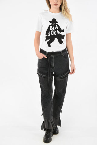 patchwork loose fit jeans with Belt
