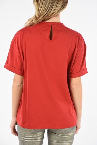 T-Shirt in Cotone con Dettaglio Gioiello