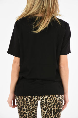 Cotton Crew-Neck T-Shirt with Sequined Written 