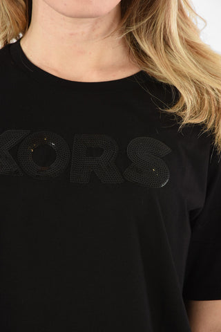 Cotton Crew-Neck T-Shirt with Sequined Written 