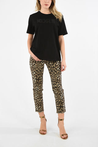 Cotton Crew-Neck T-Shirt with Sequined Written 