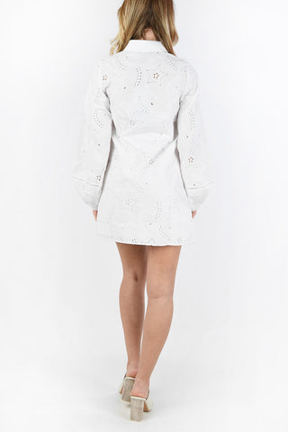 Cotton Emboidered Long Sleeve Shirtdress with Petticoat