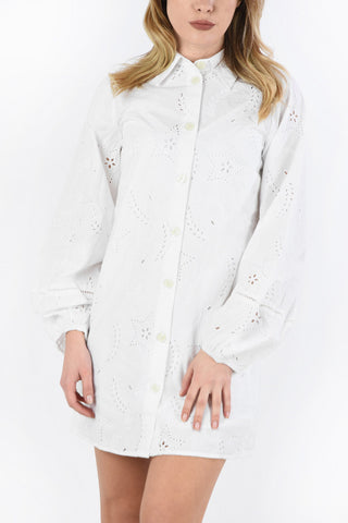 Cotton Emboidered Long Sleeve Shirtdress with Petticoat