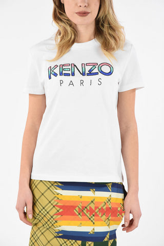 Cotton Crew-Neck T-Shirt with Sequined Written