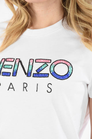 Cotton Crew-Neck T-Shirt with Sequined Written