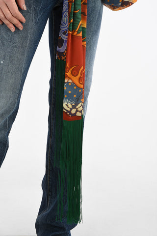 Angel Sleeve Floral-Print Silk Kimono with Belt