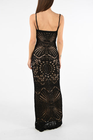 Spaghetti Strap Crochet Maxi Bodycon Dress with Petticoat 