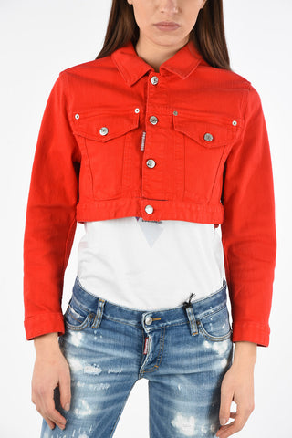 ICON Giubbotto in Denim Crop Con bottoni Argentati