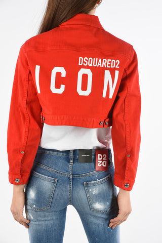 ICON Giubbotto in Denim Crop Con bottoni Argentati