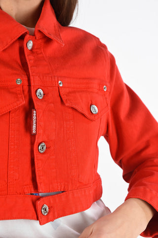 ICON Giubbotto in Denim Crop Con bottoni Argentati