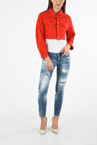 ICON Giubbotto in Denim Crop Con bottoni Argentati
