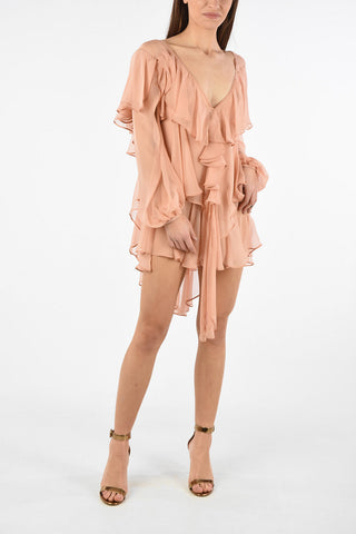 Asymmetrical Ruffled Dress with Plunging Neckline