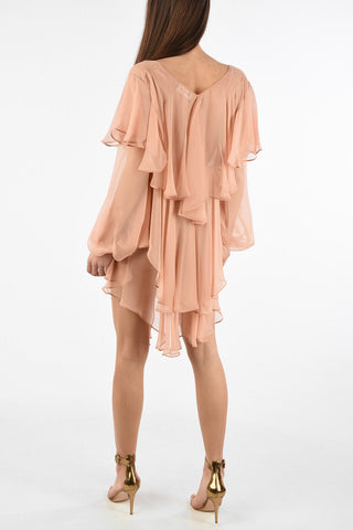 Asymmetrical Ruffled Dress with Plunging Neckline