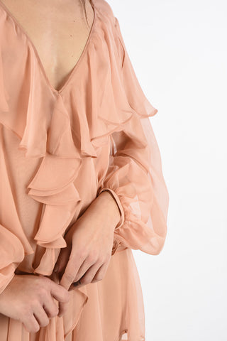 Asymmetrical Ruffled Dress with Plunging Neckline