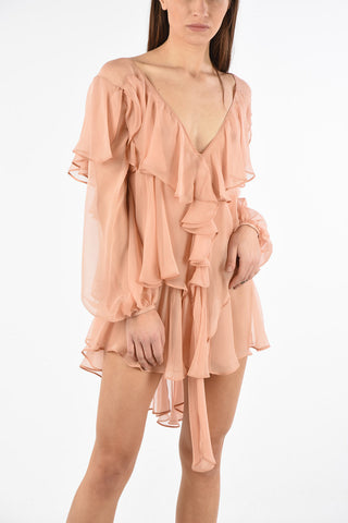 Asymmetrical Ruffled Dress with Plunging Neckline
