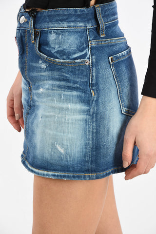 Mini Gonna in Denim Stonewashed Vita Regolare