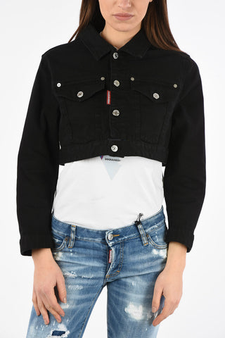 ICON Crop Denim Dark Wash Jacket wth Silver Buttons