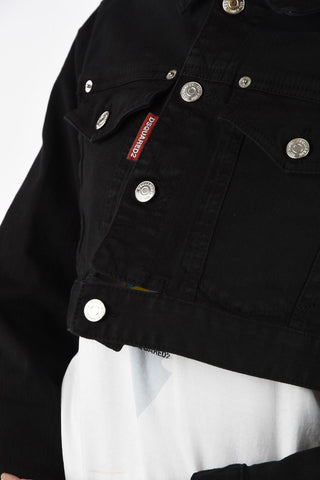 ICON Crop Denim Dark Wash Jacket wth Silver Buttons