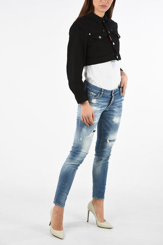 ICON Crop Denim Dark Wash Jacket wth Silver Buttons