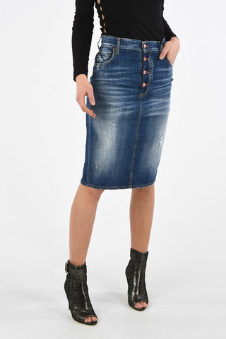 Distressed Denim Longuette DALMA Skirt