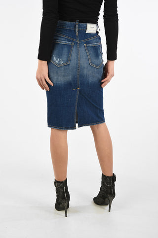 Distressed Denim Longuette DALMA Skirt