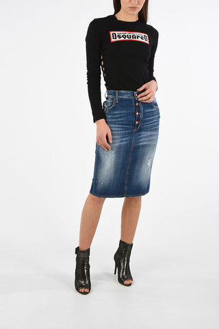 Distressed Denim Longuette DALMA Skirt