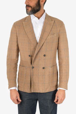 CC COLLECTION cotton and linen checked SPORTSWEAR double-breasted blazer