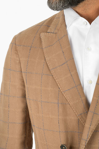 CC COLLECTION cotton and linen checked SPORTSWEAR double-breasted blazer