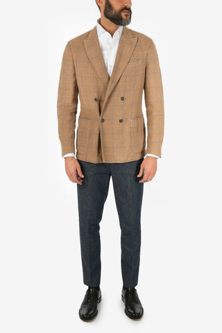 CC COLLECTION cotton and linen checked SPORTSWEAR double-breasted blazer