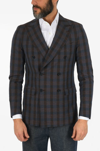 CC COLLECTION tartan virgin wool and flax REWARD double-breasted blazer