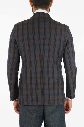 CC COLLECTION tartan virgin wool and flax REWARD double-breasted blazer