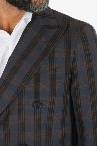 CC COLLECTION tartan virgin wool and flax REWARD double-breasted blazer