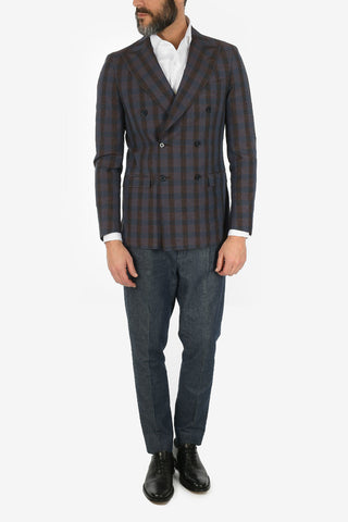 CC COLLECTION tartan virgin wool and flax REWARD double-breasted blazer
