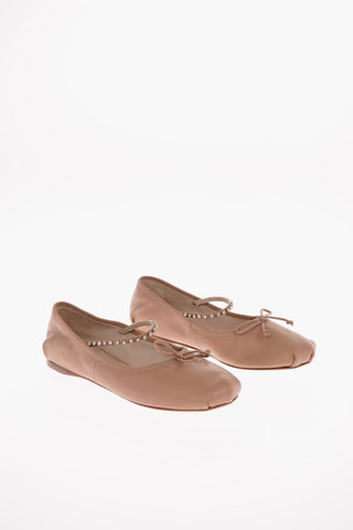 Leather Ballet Flats with Jewel Ankle Strap