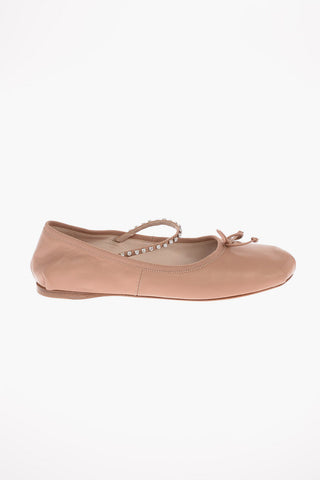 Leather Ballet Flats with Jewel Ankle Strap