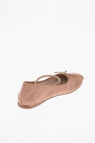 Leather Ballet Flats with Jewel Ankle Strap