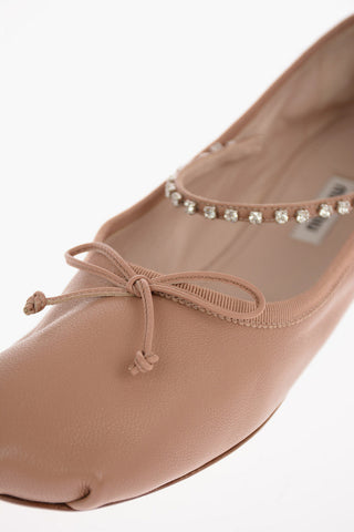 Leather Ballet Flats with Jewel Ankle Strap