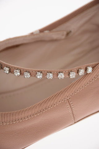 Leather Ballet Flats with Jewel Ankle Strap