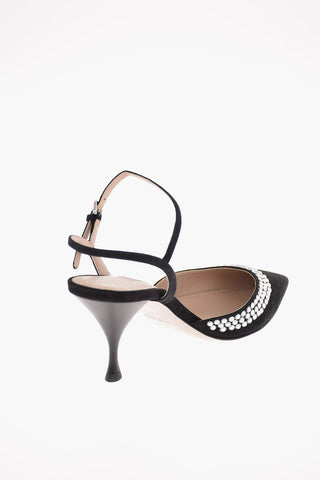 Suede Ankle Strap Pumps with Jewel Applications 8 cm