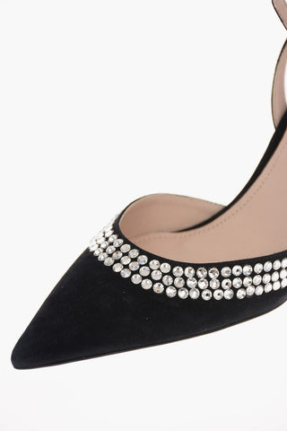 Suede Ankle Strap Pumps with Jewel Applications 8 cm