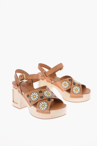 Leather Clogs with Floral Details 9cm