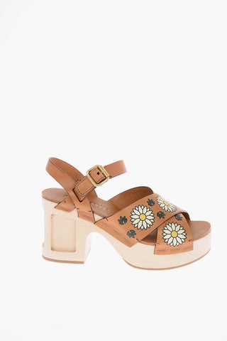 Leather Clogs with Floral Details 9cm