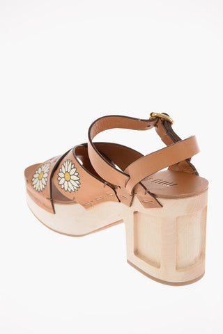 Leather Clogs with Floral Details 9cm