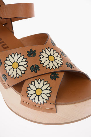 Leather Clogs with Floral Details 9cm