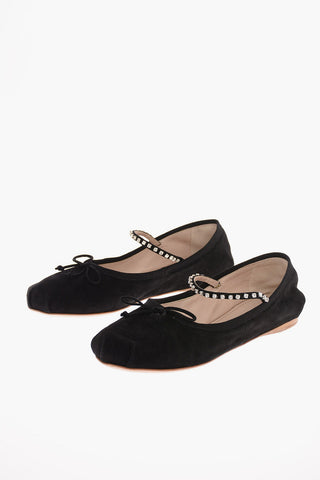 Suede Ballet Flats with Jewel Ankle Strap
