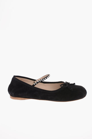 Suede Ballet Flats with Jewel Ankle Strap