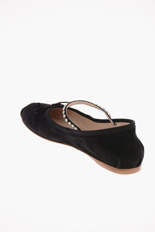 Suede Ballet Flats with Jewel Ankle Strap