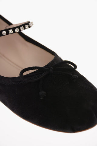 Suede Ballet Flats with Jewel Ankle Strap