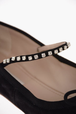Suede Ballet Flats with Jewel Ankle Strap