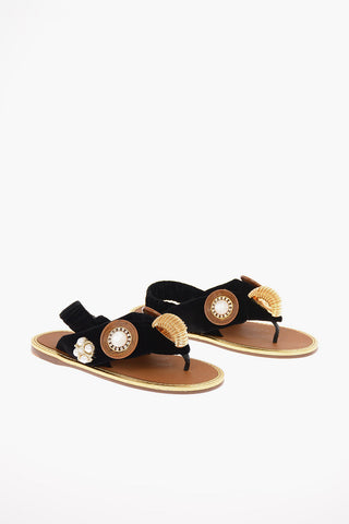 Velvet Thong Sandals with Jewel Applications